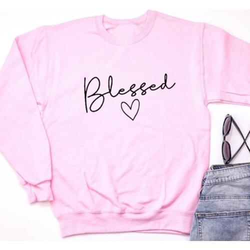 Harajuku Blessed Faith Believed Love Girl Sweatshirt White Christian Pullover Hoodie Long Sleeve Women Streetwear Drop Shipping