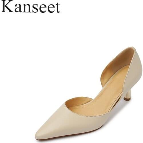 Kanseet Fashion Pointed Toe Women Shoes 2021 New Summer Autumn Cow Leather High Heels Pumps Wedding Party Shoe Woman Big Size 41