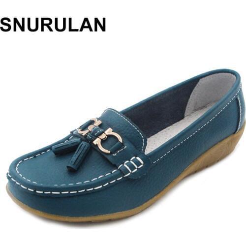 SNURULAN dobeyping 2018 Spring Autumn Shoes Woman Cow Leather Flats Women Slip On Womens Loafers Female Moccasins Shoe
