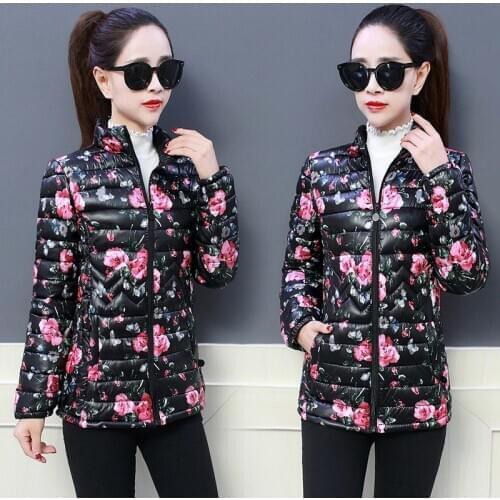 Spring Autmn Jacket Women Stand Collar Parkas Flower Print Short Parkas Large Size Women Jacket 6Xl Midaged Women Coats Jackets