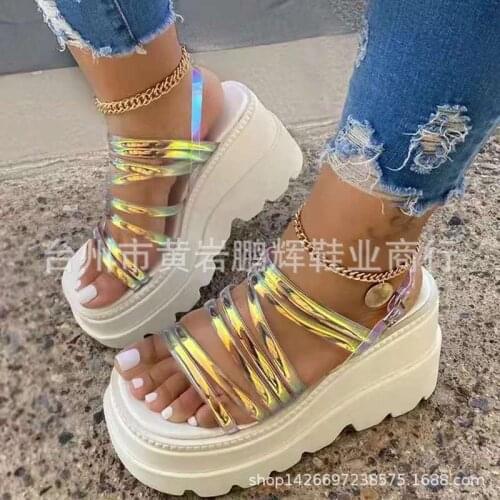 Women sandals PU Buckle Strap Wedges Round Toe waterproof Shallow women shoes sandalias mujer 2020 size 35-42 cream color white