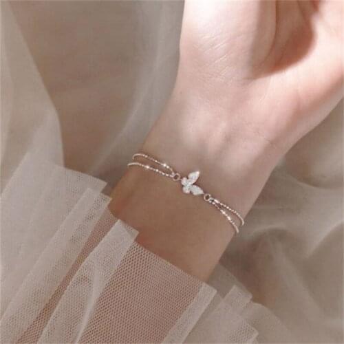 1PC Sweet Shining Zircon Butterfly Bracelet For Women Anti-allergic Silver Color Chain Bracelet For Party Hand Jewelry Decor