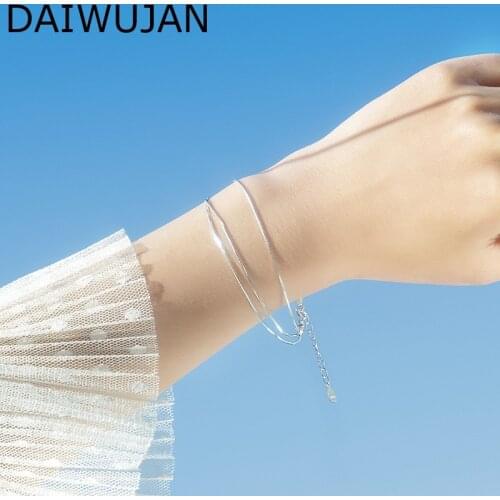 DAIWUJAN Korean 925 Sterling Silver Bracelets For Women Girls Multilayer Snake Chain Bracelet Female New Fashion Summer Jewelry