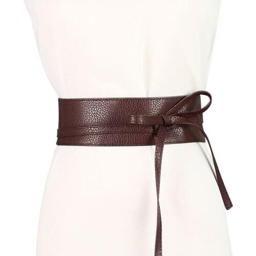 Vintage Wide PU Leather Shapewear waist corset belt for women self Tie Cummerbands strap ladies dress belt waistband Accessories