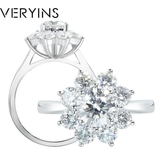 Veryins Sunflower Halo Engagement Ring 14K White Gold Center 1ct 6.5mm Moissanite Snowflake Promise Ring for Women Gift