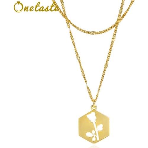 925 Sterling Silver Gold Plated Hollow Out Rose Pendant Necklace For Women Double Layer Chain Necklaces Love Gift 2021 New Trend