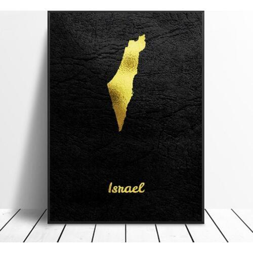Golden Map Israel Canvas Wall Art Print Modern Poster Wall Pictures Living Room Decor
