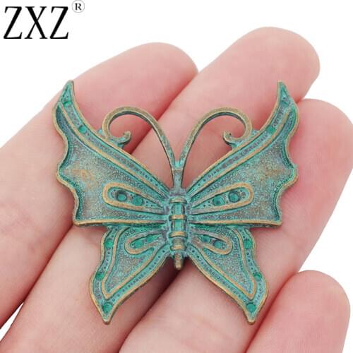 ZXZ 5pcs Green Verdigris Patina Large Butterfly Charms Pendants for Jewelry Making Findings 43x42mm