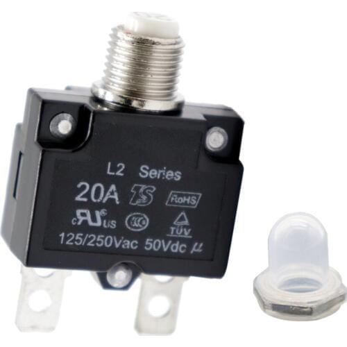 1 Set AC 125/250V 20A Circuit Breakers With Manual Reset Button & Transparent Waterproof Cap For Cars Trucks Ships Etc
