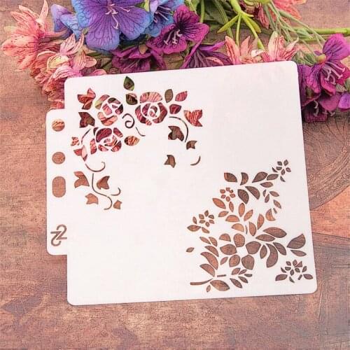 14.1*13 rose vines scrapbook stencils spray plastic mold shield DIY cake hollow Embellishment printing lace ruler Easter