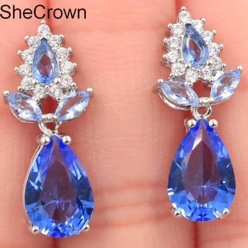 18x8mm Gorgeous Created Violet Tanzanite White CZ Womans Gift Jewelry Making Silver Earrings