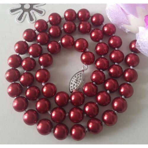 2021 8mm Red Ocean Sea Shell Pearl Necklace Pearl Jewelry Rope Chain Necklace Pearl Beads Natural Stone 18inch (Minimum Order1)