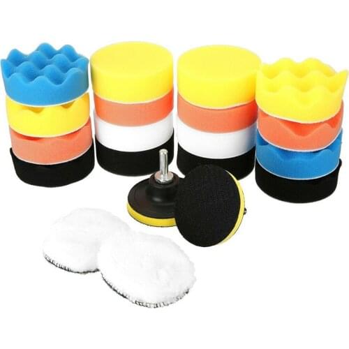 22pcs Buffing Sponge Pad Set 3 Inch Car Polishing Pad Kit Auto Buffing Waxing with M10 Drill Adaptor For Car Cleaning Tools