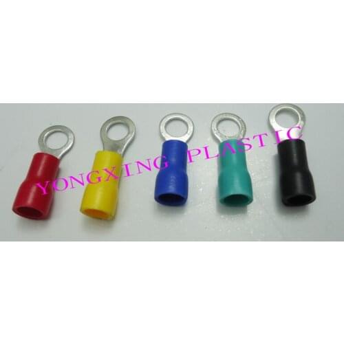 250pcs/lot RV2-4 insulated terminal block 16-14AWG 1.5-2.5mm2 cable red yellow blue green black five color mixed