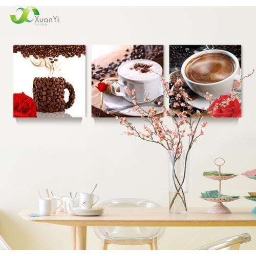 3 Panel Canvas Art Abstract Coffee Still Life Painting On Canvas Home Decor For Kitchen Coffee Paintings Oil Pictures Unframed