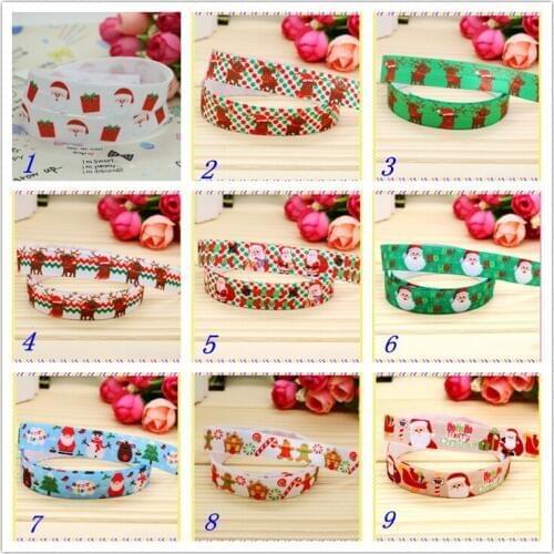 5/8'' Free shipping Fold Elastic FOE christmas deer santa printed headband headwear hairband diy decoration wholesale OEM S113