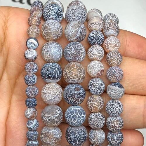 AAA Natural Frost Matte Brown Dragon Dream Cracked Fire Agates Stone Loose Spacer Beads For Jewelry Making DIY Charm Bracelets