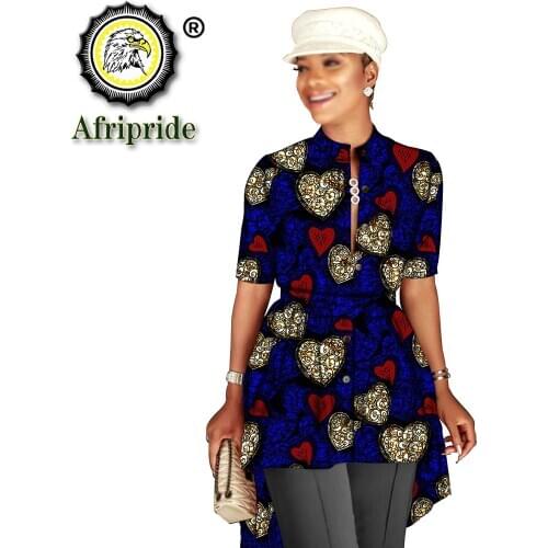 African Shirts for Women Blouse Ankara Print Clothes Short Sleeve Plus Size Casual Wear Crop Top Long Shirt Casual Tops S2024007