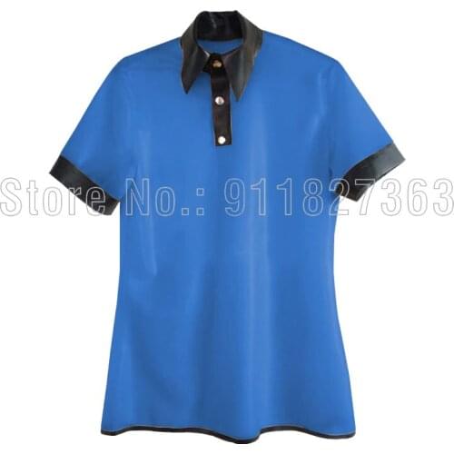Free Shipping!! Fashion 100% Handmade Latex Unisex Navy Blue and Black Short Slevees Top