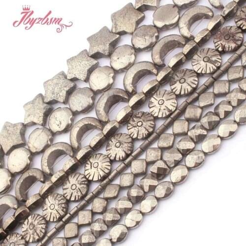 Natural Pyrite Loose Beads Silver Gray Natural Stone Beads For DIY Woman Necklace Earring Bracelets Jewelry Making Strand 15"