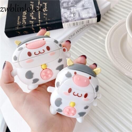 Cute cow case for airpods 1 2 pro cartoon box animal soft silicone wireless bluetooth headset protect cover accessories coke