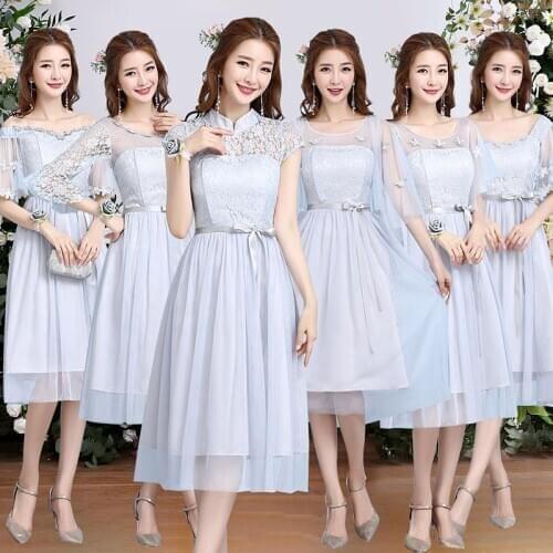 Summer Party Prom Guest sisters Elegant Tulle Wedding Party Pale Mauve gray Champagne Long Bridesmaid Dresses