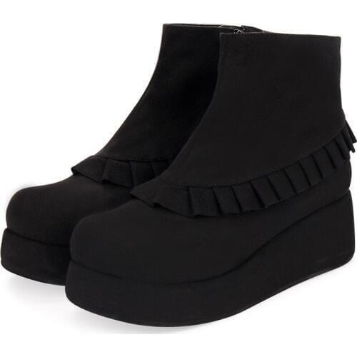 Angelic imprint Classic Lolita style Wedge Heel Platform Ankle Boots Artificial wool inside To keep warm Size 35-46 900