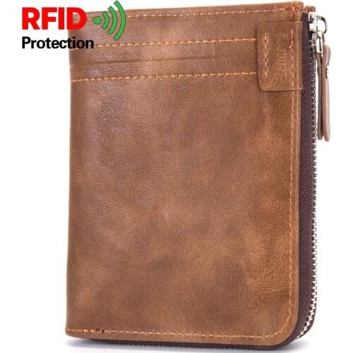 Baborry RFID Protection Wallet Men Brand Vantage Short Wallets PU Leather Male Purse Card Holder Wallet Fashion Zipper Portemonn