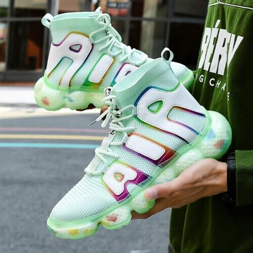 Fashion Green Chunky High top Sneakers Men Shoes Casual Breathable Mesh Sock Shoes Men Designer Trainers Shoes zapatillas hombre