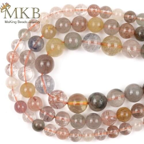 High Quality Mix Rutilated Quartz Natural Stone Round Beads For Jewelry Making 6/8/10mm Spacer Loose Beads Diy Bracelet 15"