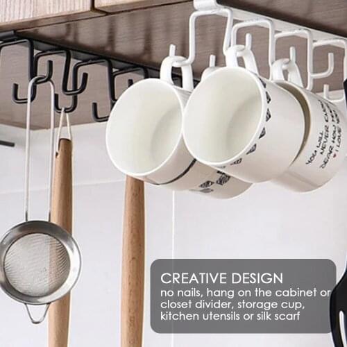Kitchen Double-row Hook Hanging Cup Holder Household Perforated Wall Cabinet Hook Spatula Rack Cup Storage Iron Rack Storage