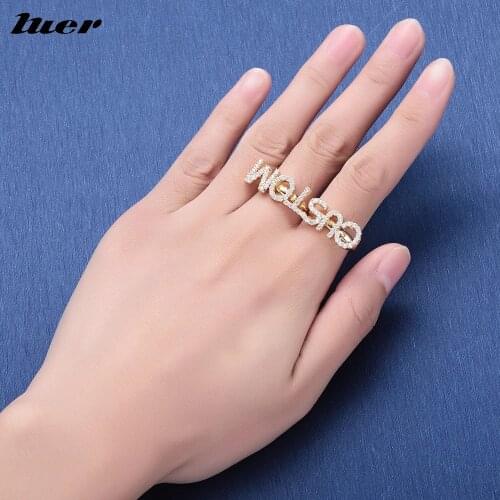 LUER Zircon Custom Rings/Stainless Steel Rings For Women A-Z Alphabet Customized Jewelry Personalized Adjustable Name Ring