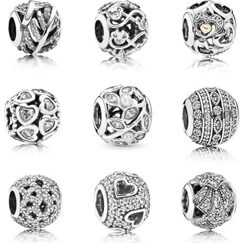 Fashion S925 Sterling Silver Open Your Heart, Lace, Hollow Shape, Bow, Leaves Charm DIY Original Women Jewelry Birthday Gift