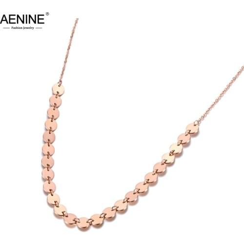 AENINE Trendy Titanium Stainless Steel Creative Wafer Pendant Necklace Jewelry Rose Gold Chain & Link Necklace For Women AN19110