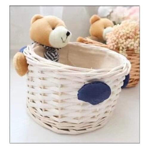 Wicker Desktop Storage Box Rattan Miscellaneous Storage Basket Cute Bear Cosmetic Storage Box Rural Wicker Basket