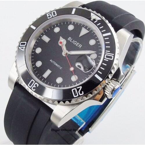Simple Black BLIGER 40mm Automatic Mens Watch Sapphire Glass MIYOTA Movement Bracelet Clasp