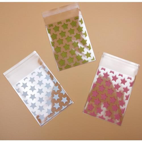 100pcs 8X10+3cm Stars Transparent Gift Bags Cellophane Self Adhesive Bag With DIY Christmas Birthday Party Candy Cookie Pouch