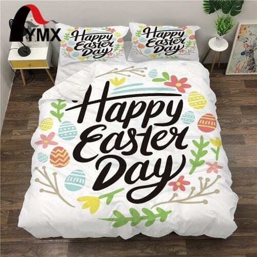 FYMX Happy Easter Day Printed Full Cover Comforter Set Cute Rabbit Home Bedding Sets For Girl Boy Kids