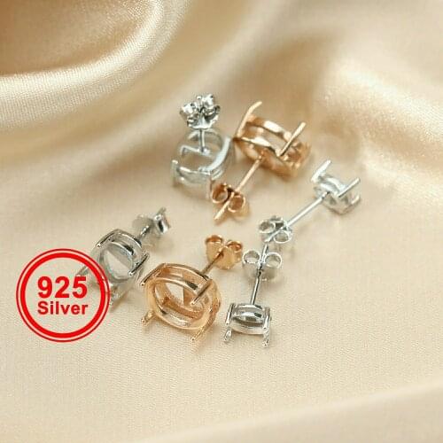 Multiple Sizes Oval Solid 925 Sterling Silver Rose Gold Tone DIY Simple Prong Studs Earrings Settings Bezel 1706026