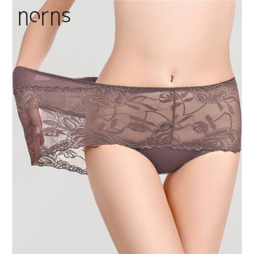 NORNS 3 Piece Mid-waist Floral Lace Briefs Breathable Hollow Sexy Panties Comfortable Underwear Plus Size Panty L XL XXL