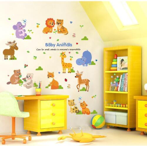 Cartoon animal lion sika deer wall sticker Vinyl DIY elephant Giraffe wall decals For Childrens room bedroom decor sticker