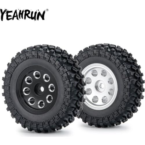 YEAHRUN 4PCS SCX24 Wheels Kit Metal Wheel Hub and Rubber Tire for 1/24 Axial SCX24 90081 RC Crawler Car Upgrade Parts