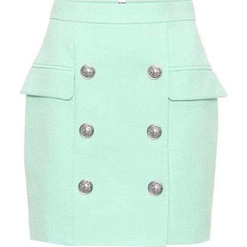 HIGH QUALITY 2021 Newest Fashion Designer Skirt Womens Metal Lion Buttons Double Breasted Mini Skirt Mint Green