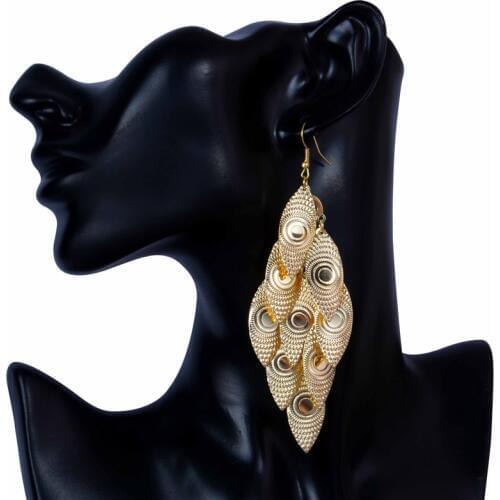 SHUANGR fashion 2 Color Leaves shape Bohemia Long Earrings Pendientes Mujer Statement Jewelry Dangle Earrings For Women brincos