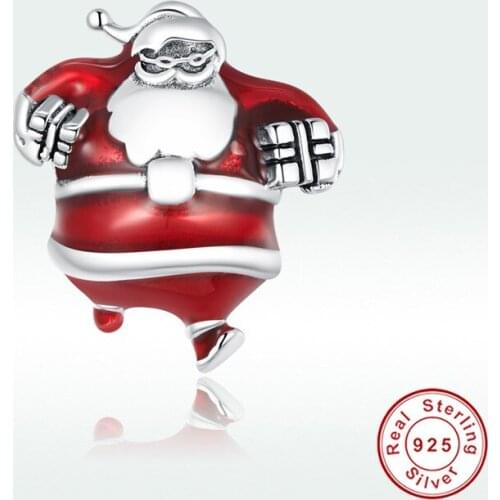 Red Santa Claus Charm Fit Woman Bracelet 100% 925 Sterling Silver Enamel Beads DIY Luxury Jewelry New Christmas Gift Making