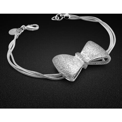 Winter Charm Jewelry Womens 925 Sterling Silver Bracelet Cute Bow Pendant Snake Chain 7.5'' Size Girl Birthday Gift Accessories