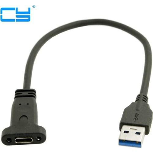 0.2M USB 3.0 A Male to USB 3.1 Type-C type c USB-C Female HDD charging data connection Cable 20cm with Panel Mount Screw Hole