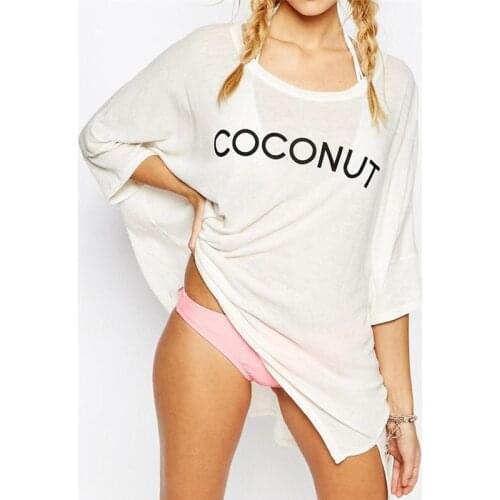 2021 Beach Cover up Letter Cotton Swimwear Ladies Robe de Plage Beach Top Swimsuit Loose Bathing Suit Cover ups #Q355