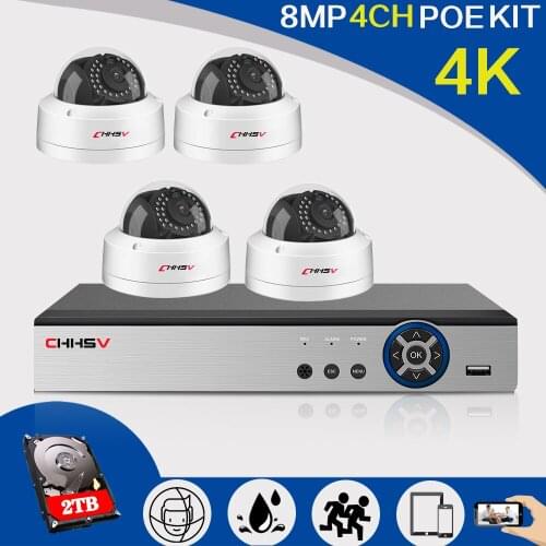 4K 8MP Ultra HD Security Camera System 4ch PoE NVR & Dome 4 PoE IP Waterproof Motion Detection Cameras Surveillance NVR Kit
