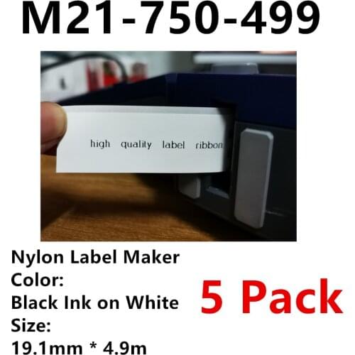 5 Pack M21 750 499 Nylon Label Ribbon Black On white For BMP21 PLUS BMP-21 LAB Printer M21-750-499 19.1mm * 4.9m